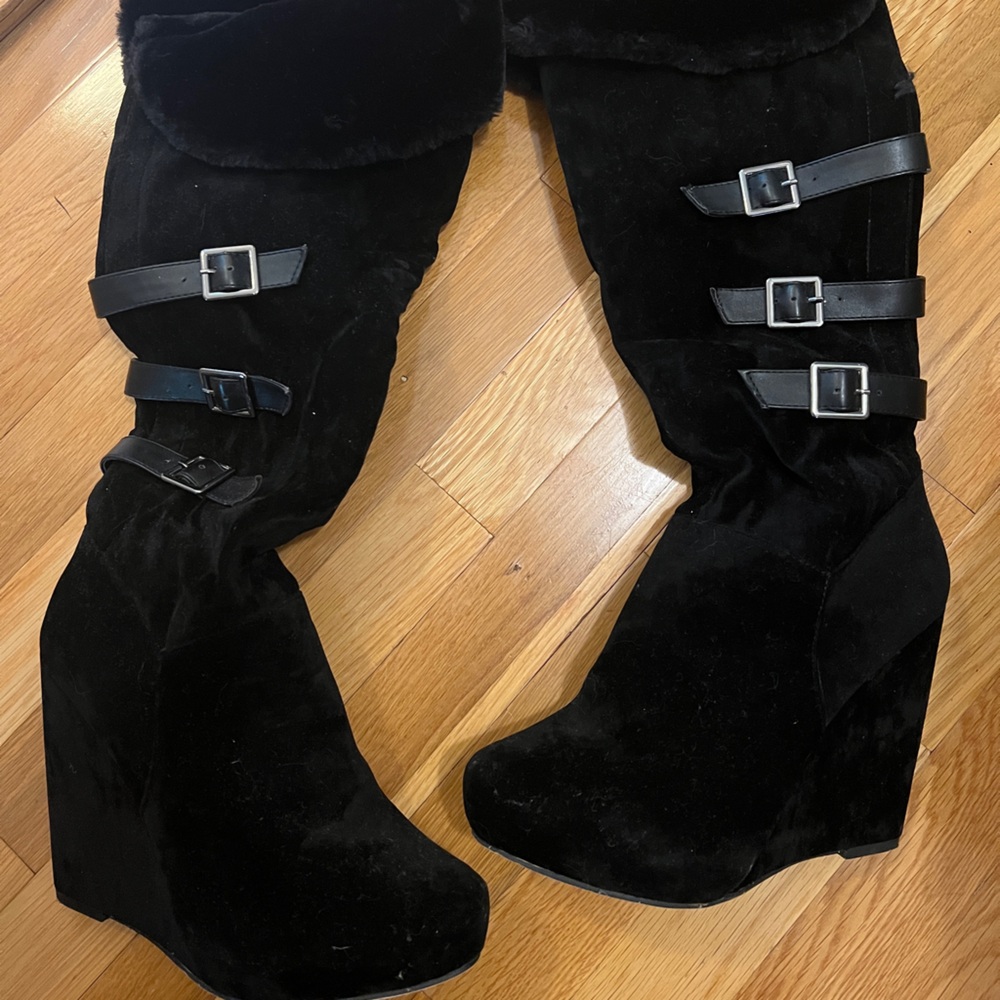 Black Suede Boots wedge heel